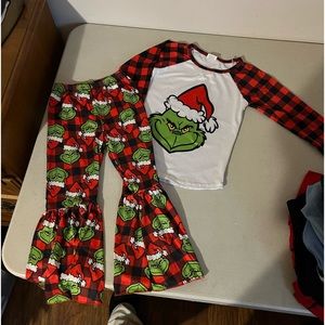 Grinch Christmas set. Long sleeve top with bell bottom pants.